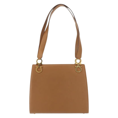 Salvatore Ferragamo Gancini Shoulder Bag Leather, BEIGE, LEATHER, Shoulder bag