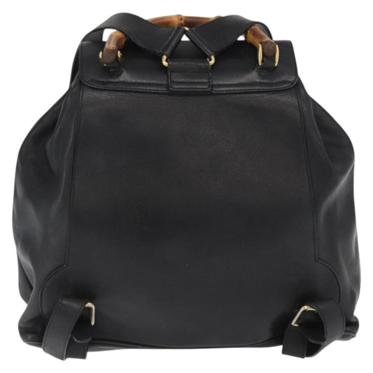 Gucci Vintage Bamboo Backpack Leather, BLACK, LEATHER, Backpack