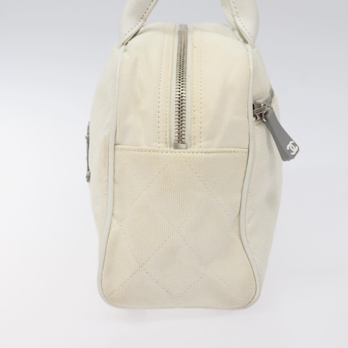 Chanel Vintage Logo Bowler Bag Quilted Canvas, WHITE, CANVAS, Handbag