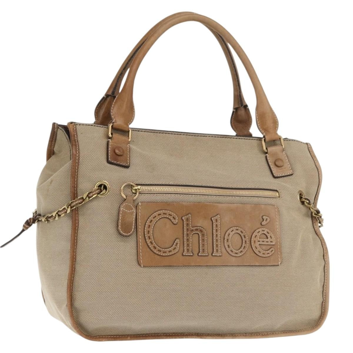Chloe Harley Handbag Canvas with Leather, BEIGE, CANVAS, Handbag