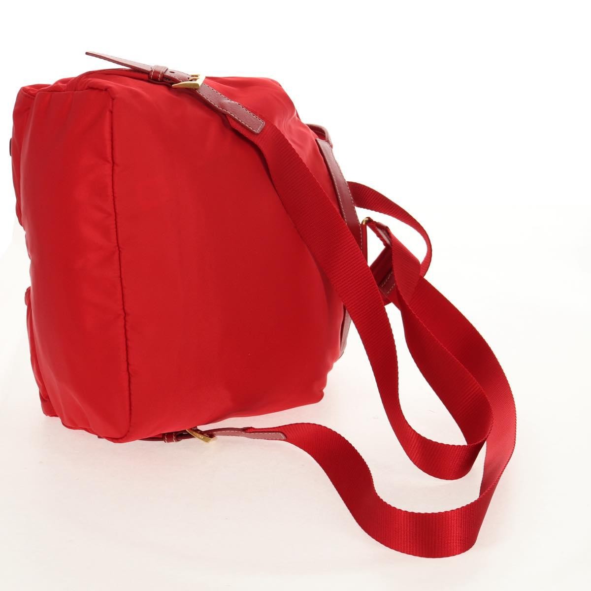 Prada Vela Double Front Pocket Backpack Tessuto with Saffiano Leather, Red, Nylon, Backpack
