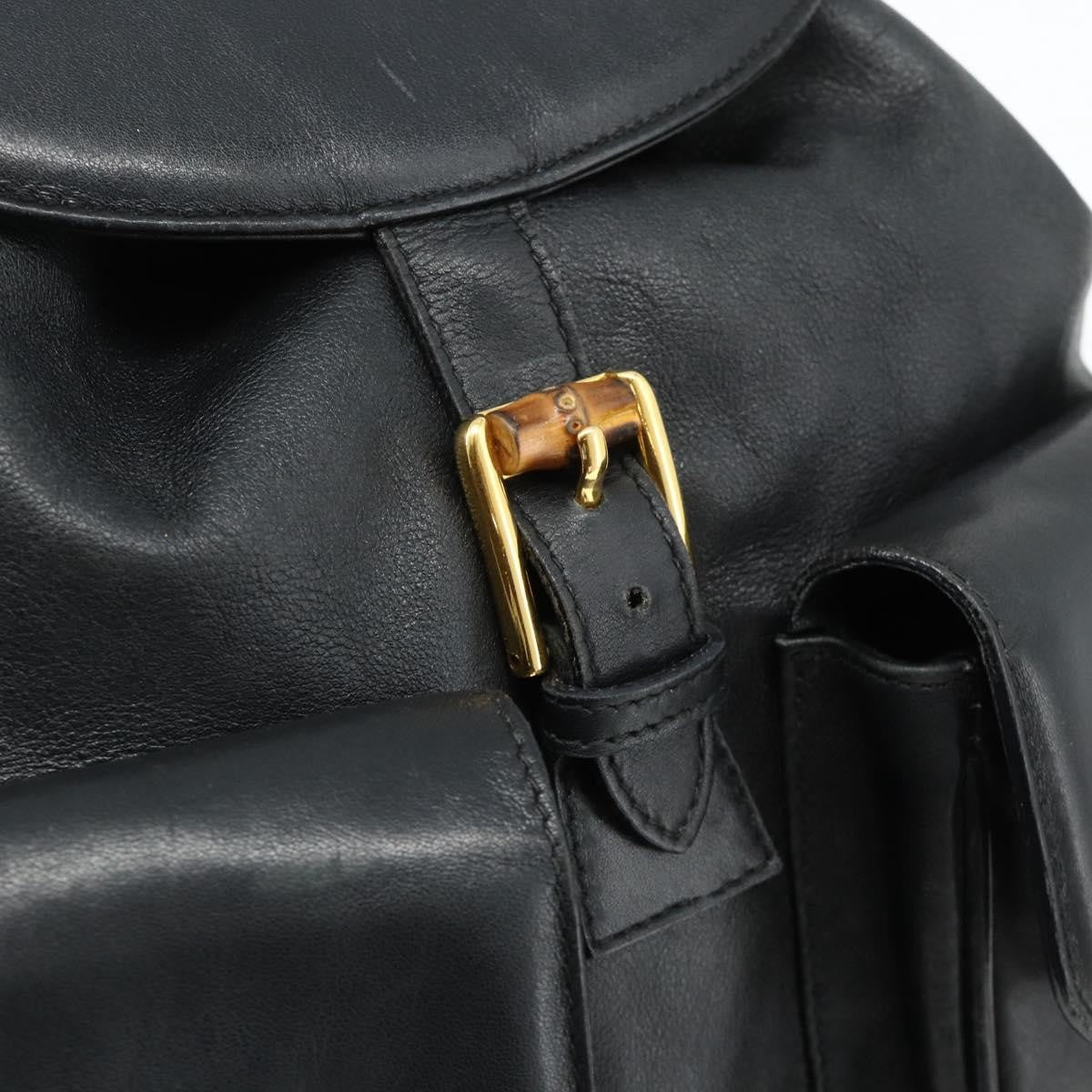 Gucci Vintage Bamboo Backpack Leather, Black, Leather, Backpack