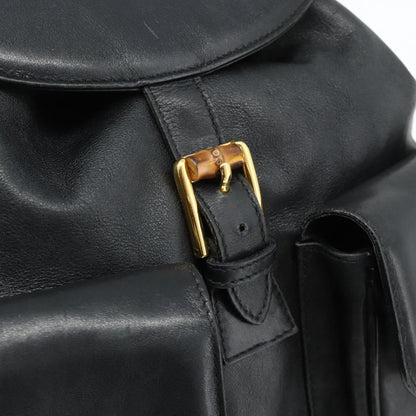 Gucci Vintage Bamboo Backpack Leather, Black, Leather, Backpack