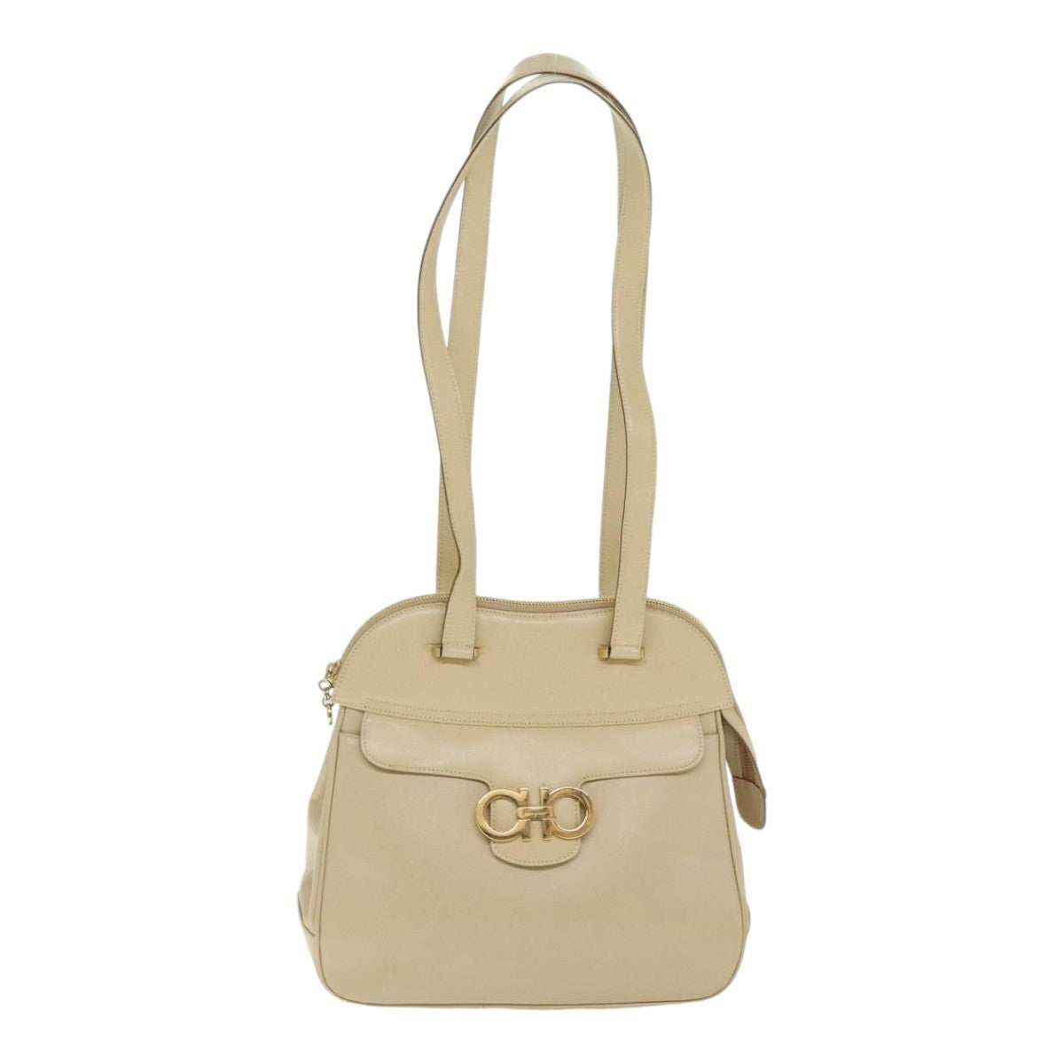 Salvatore Ferragamo Gancini Shoulder Bag Leather, BEIGE, LEATHER, Shoulder bag