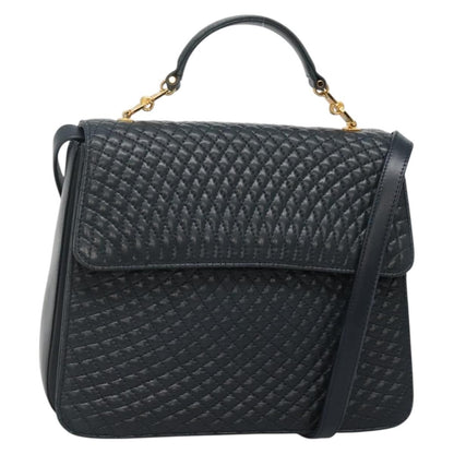 Bally Vintage Handbag Quilted Leather, NAVY, LEATHER, Handbag