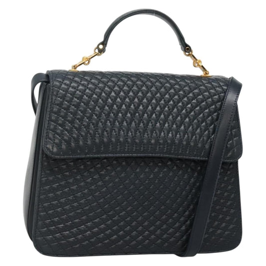 Bally Vintage Handbag Quilted Leather, NAVY, LEATHER, Handbag