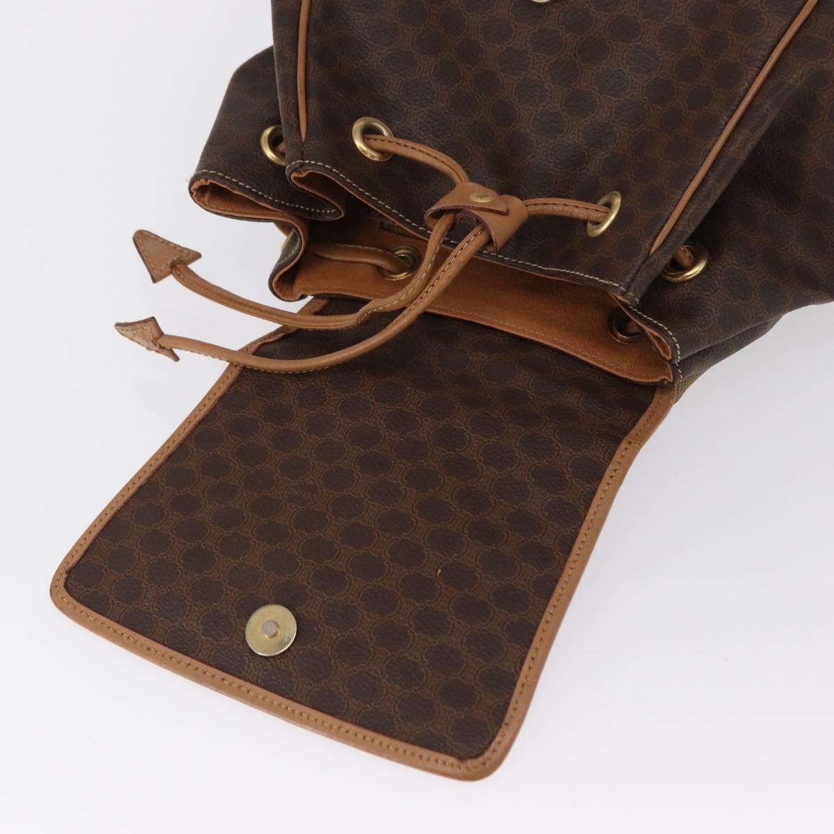 Celine Vintage Macadam Backpack Canvas and Leather, BROWN, CANVAS, Backpack
