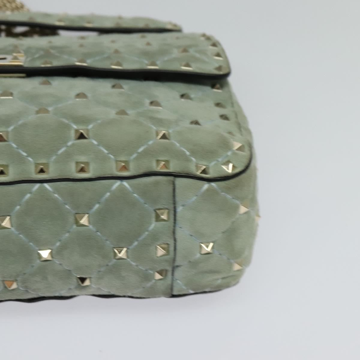 Valentino Garavani Rockstud Spike Flap Bag Quilted Suede, BLUE, SUEDE, Shoulder bag