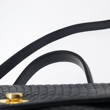 Bally Vintage Handbag Quilted Leather, Navy, Leather, Handbag