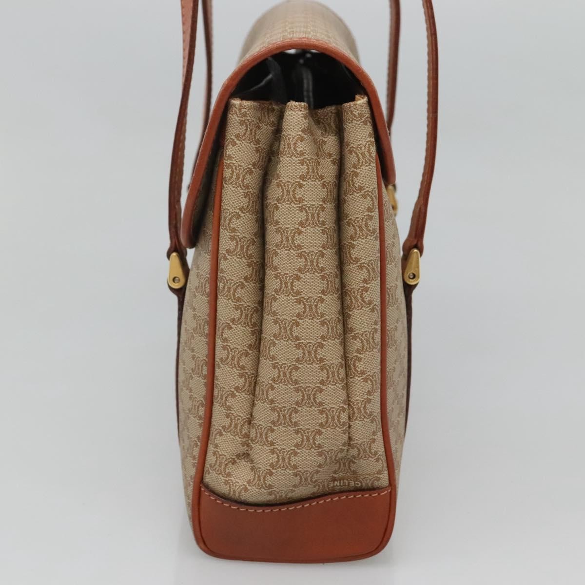 Celine Vintage Macadam Handbag Canvas and Leather, Beige, Canvas, Handbag