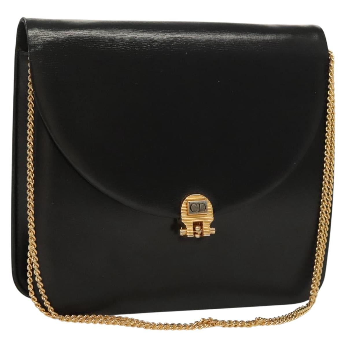 Christian Dior Vintage Chain Flap Shoulder Bag Leather, BLACK, LEATHER, Shoulder bag