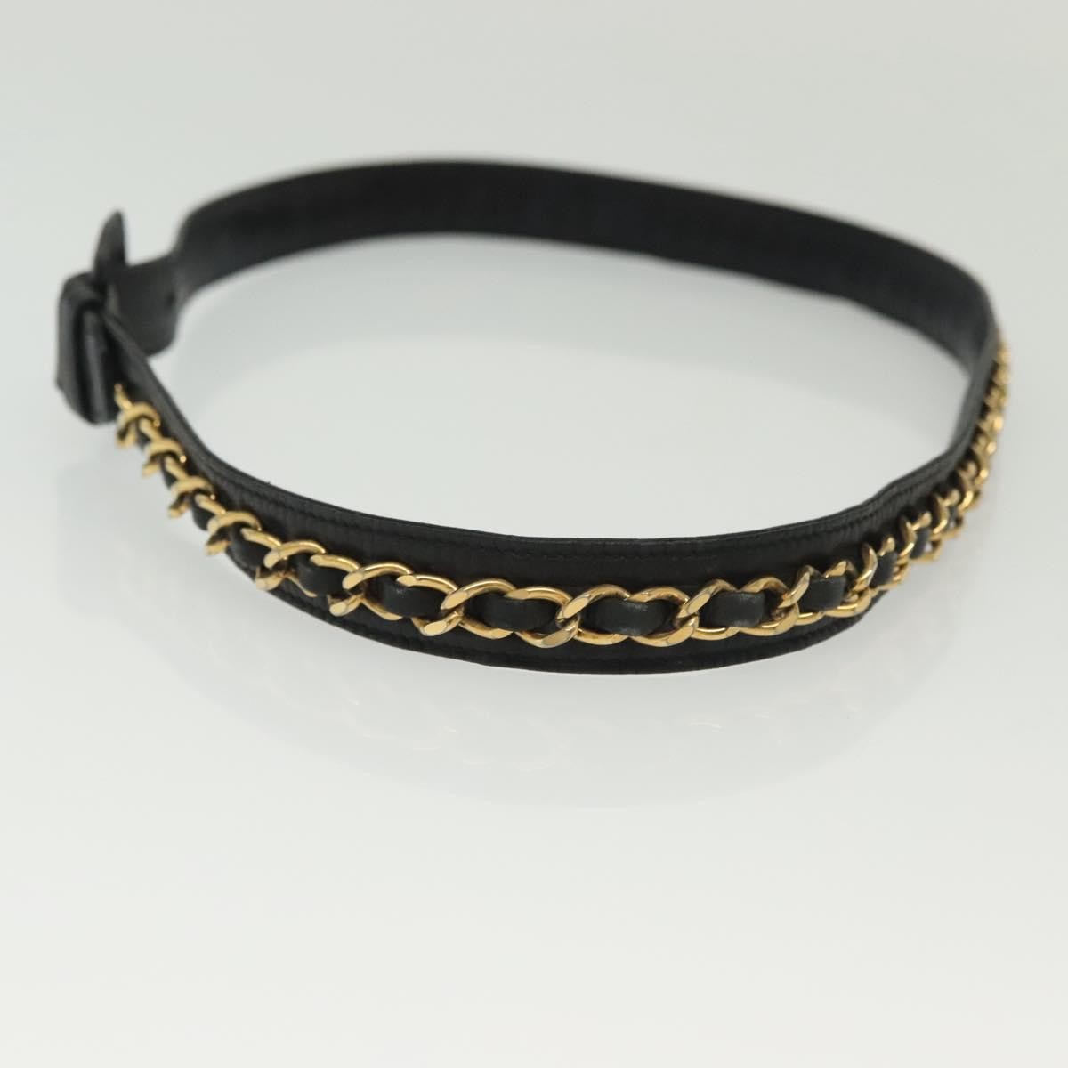 Chanel Vintage Buckle Chain Belt Leather and Metal, BLACK, LEATHER, Belts