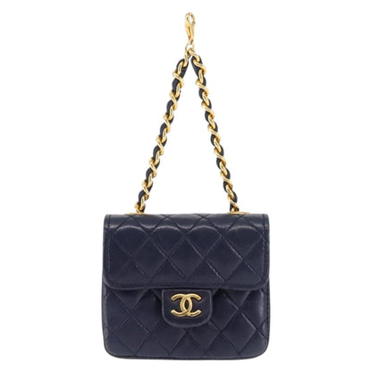 Chanel Square Classic Single Flap Top Handle Bag Quilted Lambskin, NAVY, LEATHER, Clutche & pouche
