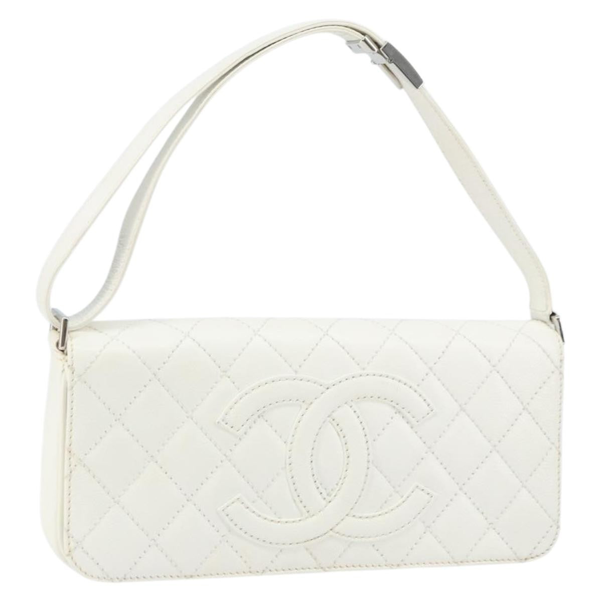 Chanel Vintage Timeless CC Adjustable Shoulder Bag Quilted Calfskin, White, Leather, Shoulder Bag