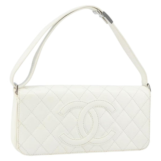 Chanel Vintage Timeless CC Adjustable Shoulder Bag Quilted Calfskin, White, Leather, Shoulder Bag