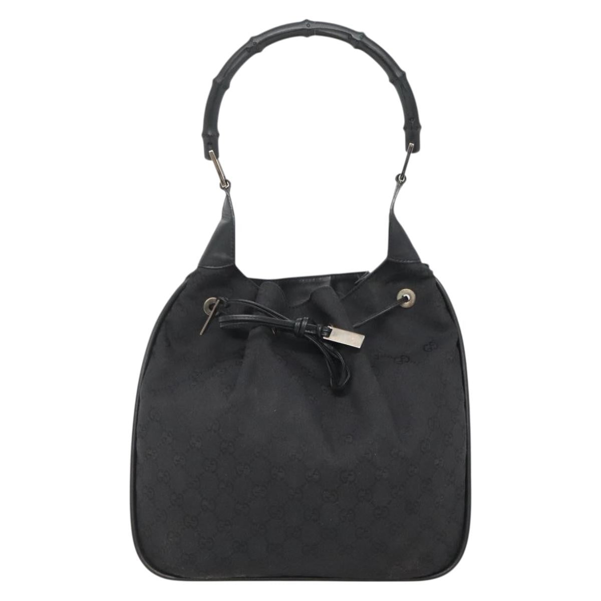 Gucci Miss Bamboo Bucket Bag GG Canvas, BLACK, CANVAS, Shoulder bag