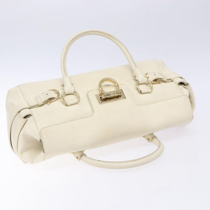Salvatore Ferragamo Gancini top handle Leather, WHITE, LEATHER, Tote bag