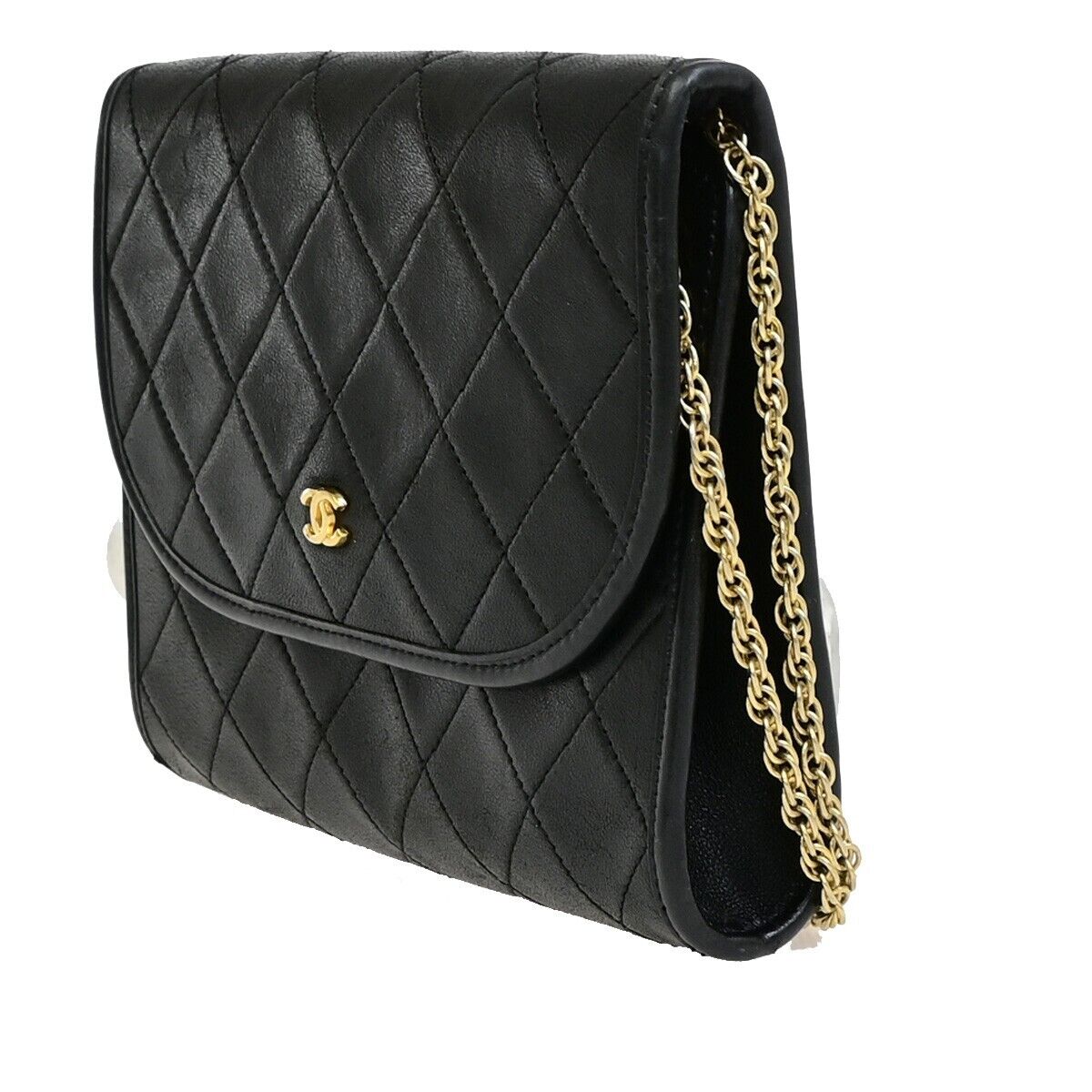 Chanel Vintage Round Flap Bag Quilted Lambskin, BLACK, LEATHER, Handbag