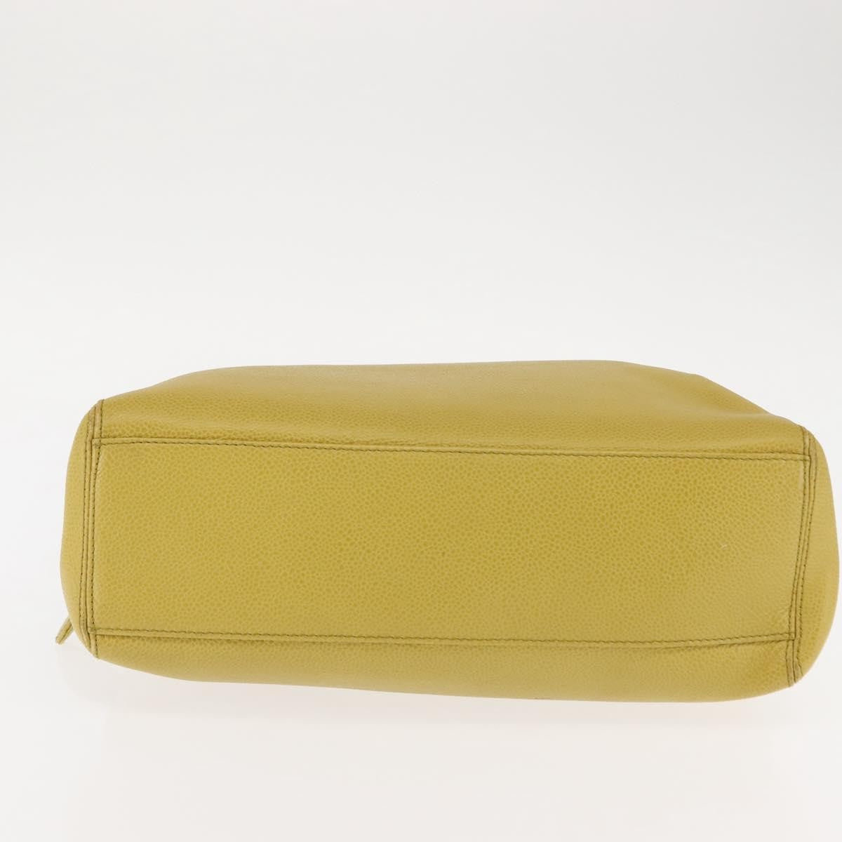 Chanel Vintage Logo Chain Shoulder Bag Caviar, YELLOW, LEATHER, Shoulder bag