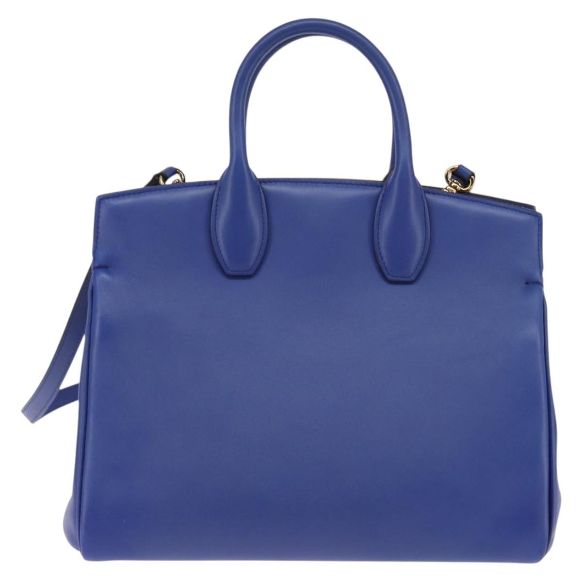 Salvatore Ferragamo Studio Satchel Leather, BLUE, LEATHER, Handbag