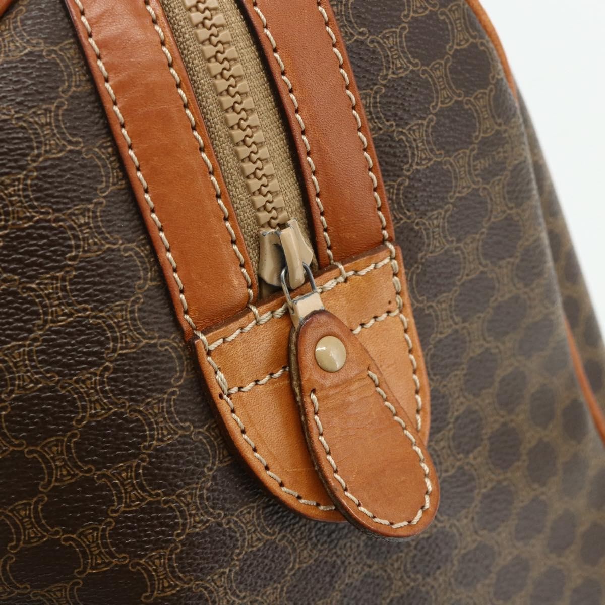 Celine Vintage Macadam Boston bag Canvas and Leather, Brown, Canvas, Travel Bag
