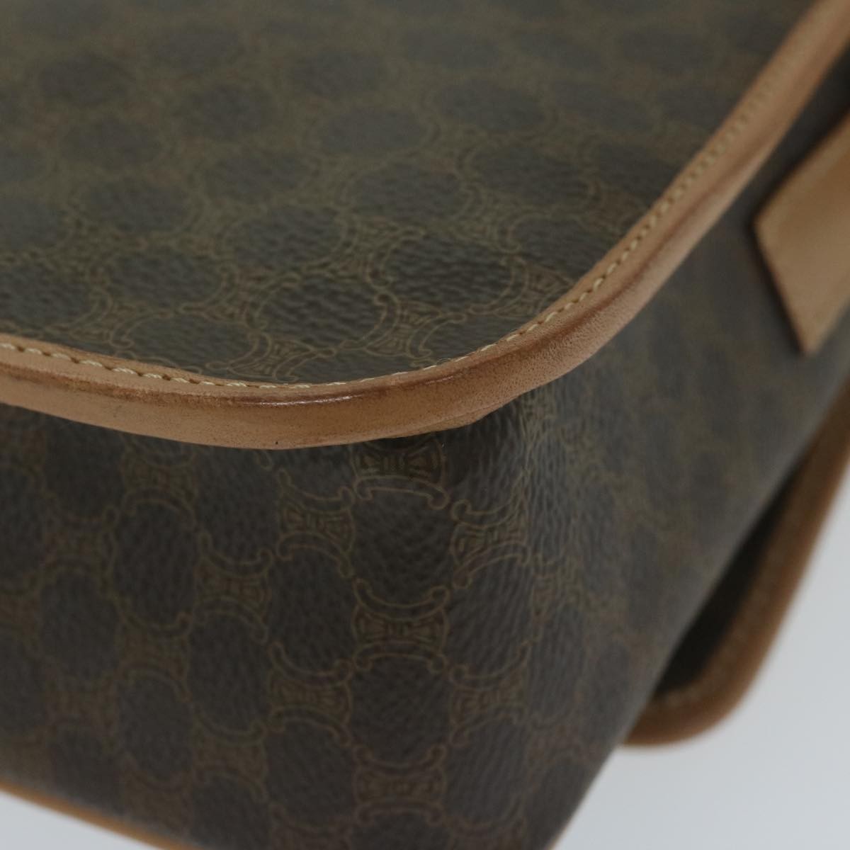Celine Vintage Macadam Circle Logo Shoulder Bag Canvas and Leather, Brown, Canvas, Shoulder Bag