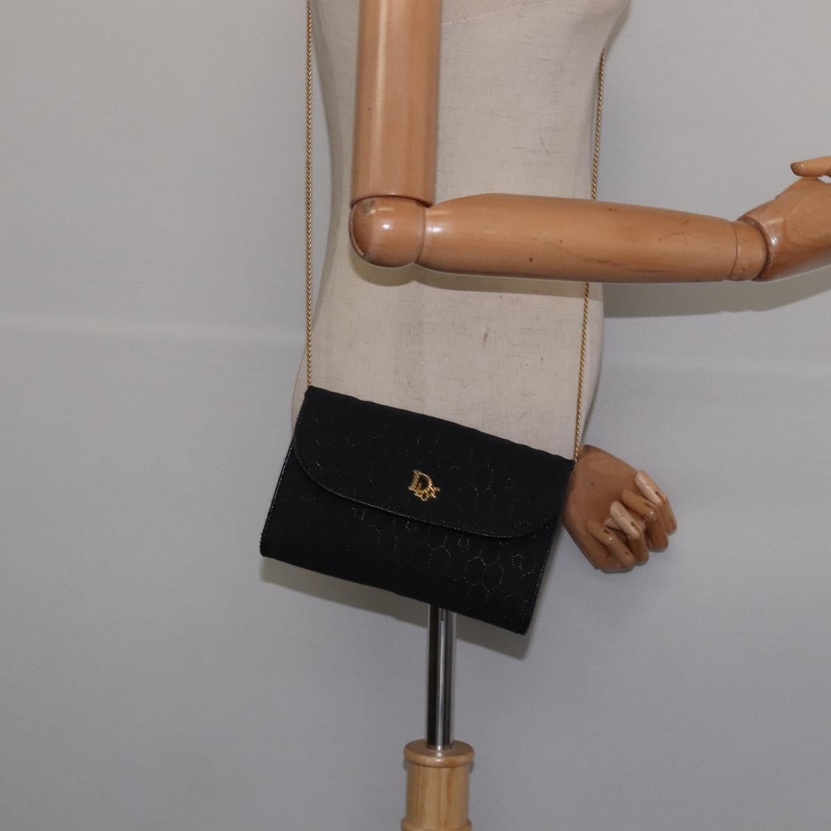 Christian Dior Vintage Honeycomb Flap Crossbody Bag Coated Canvas, BLACK, CANVAS, Clutche & pouche