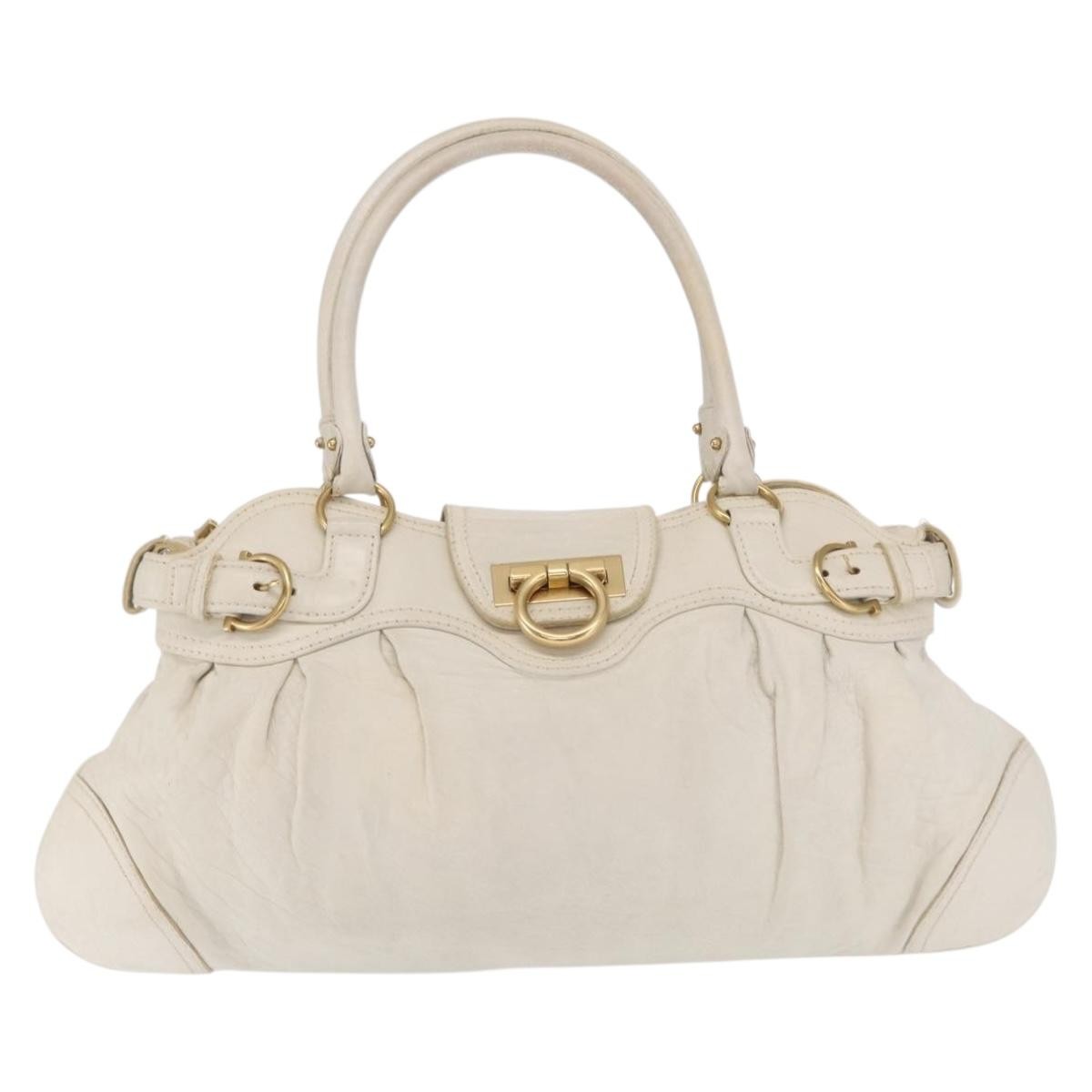Salvatore Ferragamo Gancini handbag Leather, WHITE, LEATHER, Handbag