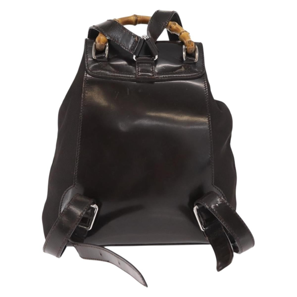 Gucci Vintage Bamboo Backpack Nylon and Patent Leather, BLACK, NYLON, Backpack