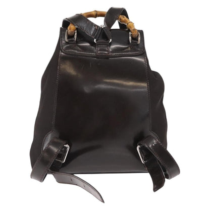 Gucci Vintage Bamboo Backpack Nylon and Patent Leather, BLACK, NYLON, Backpack