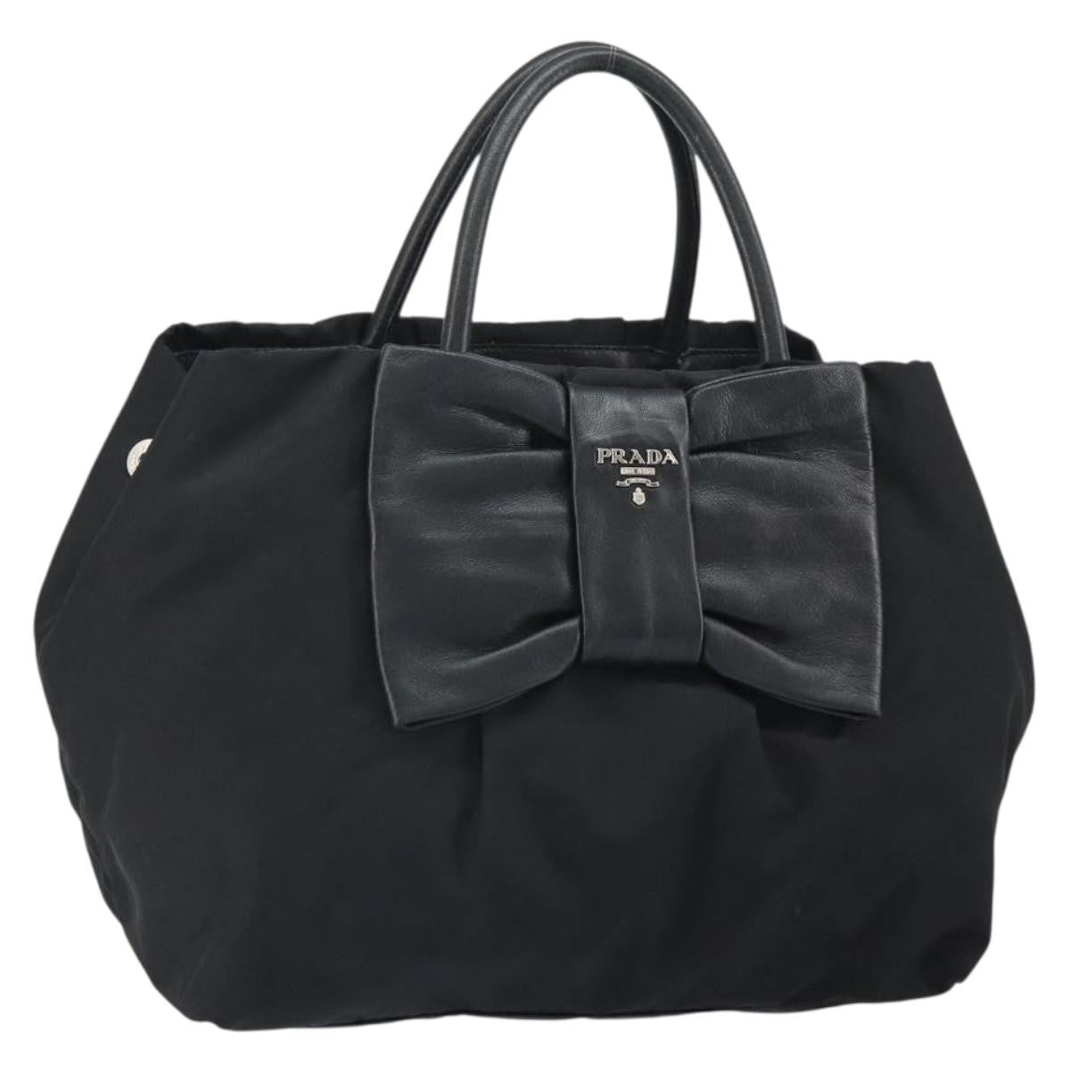 Prada Bow Tote Tessuto with Leather, Black, Nylon, Tote Bag