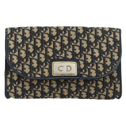 Christian Dior Vintage CD Chain Flap Shoulder Bag Diorissimo Canvas, NAVY, CANVAS, Shoulder bag