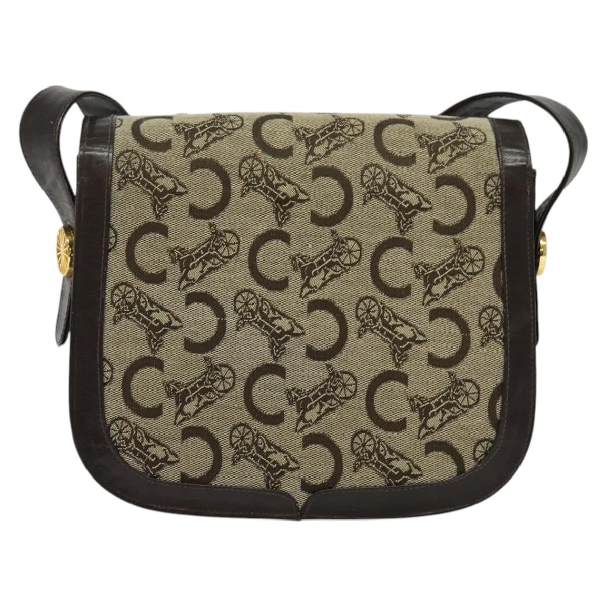 Celine C Sulky Shoulder bag Canvas and Leather, BEIGE, CANVAS, Shoulder bag
