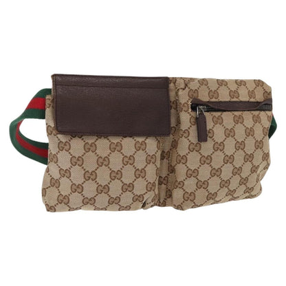 Gucci Vintage Double Belt Bag GG Canvas with Leather, BEIGE, CANVAS, Clutche & pouche