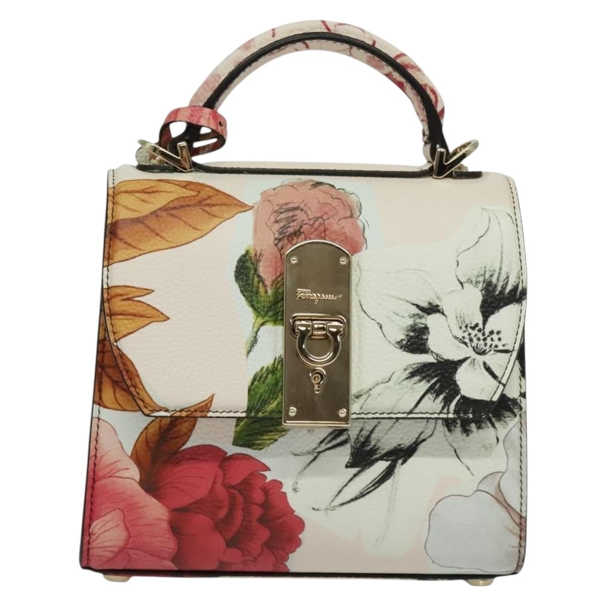 Salvatore Ferragamo Boxyz Top Handle Bag Printed Leather, PINK, LEATHER, Shoulder bag