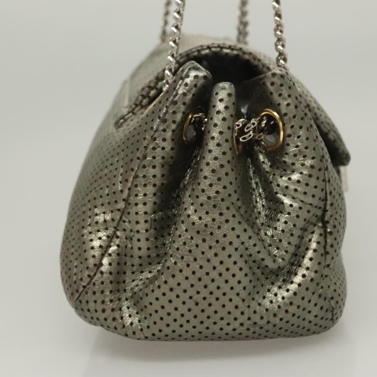 Chanel Drill Flap Bag Perforated Leather, SILVER, LEATHER, Shoulder bag