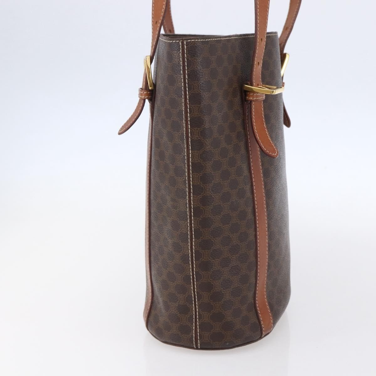 Celine Vintage Macadam Tote bag Canvas and Leather, BROWN, PVC, Tote bag