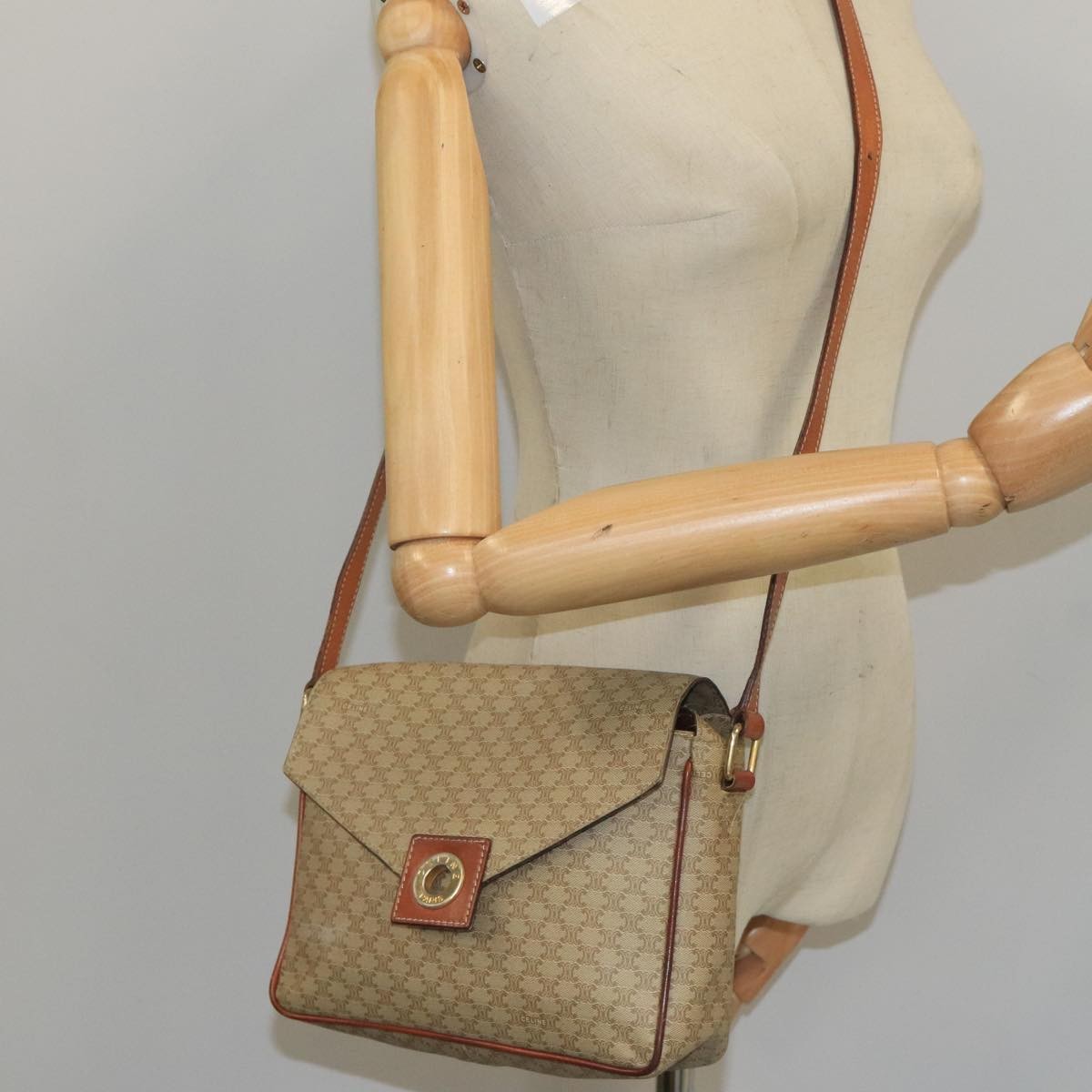 Celine Macadam Shoulder Bag Canvas, BEIGE, CANVAS, Shoulder bag
