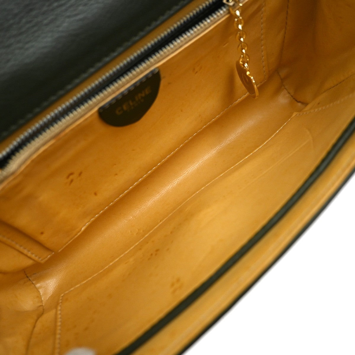 Celine Vintage Shoulder Bag Leather, GREEN, LEATHER, Shoulder bag