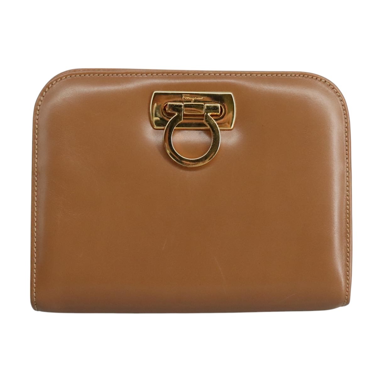 Salvatore Ferragamo Vintage Gancini Pochette Leather, BROWN, LEATHER, Clutche & pouche