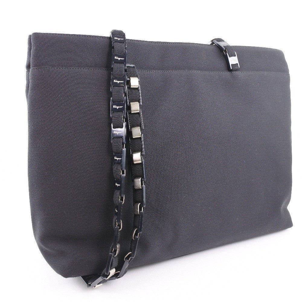 Salvatore Ferragamo Vala Shoulder Bag Canvas, BLACK, CANVAS, Shoulder bag