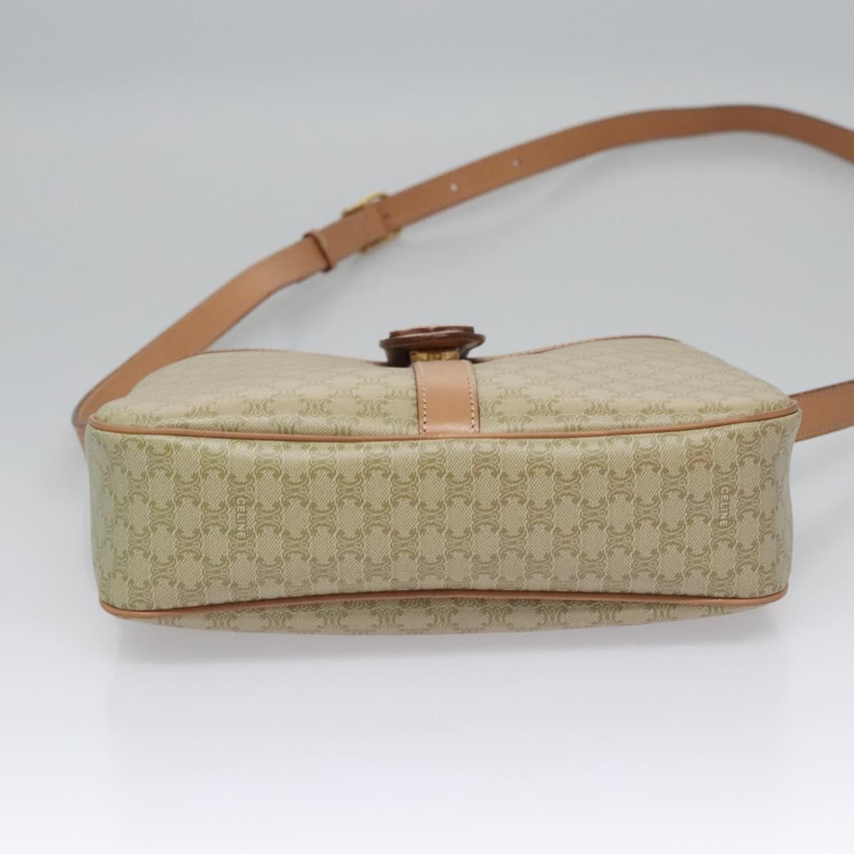 Celine Vintage Macadam Shoulder Bag Canvas and Leather, BEIGE, CANVAS, Shoulder bag
