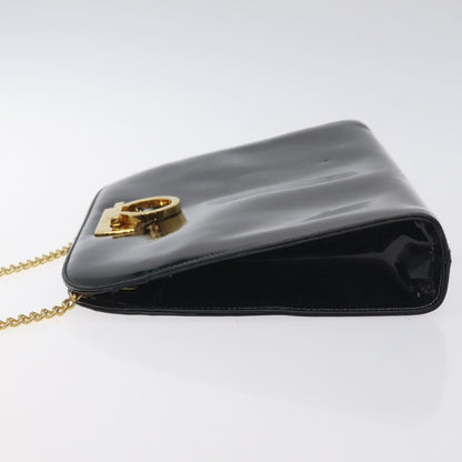 Salvatore Ferragamo Vintage Gancini Chain Shoulder Bag Leather, BLACK, PATENT_LEATHER, Shoulder bag