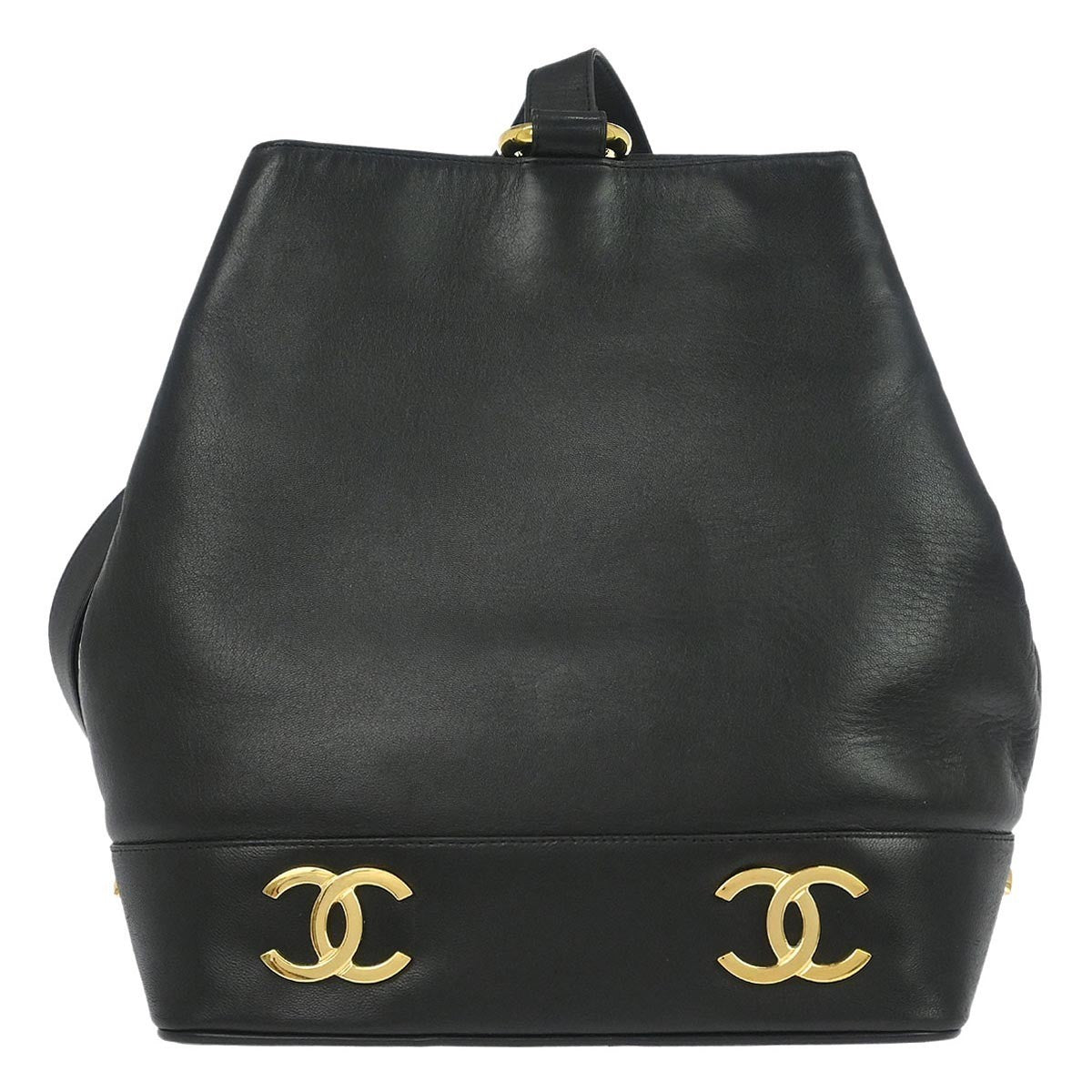 Chanel Vintage CC Bucket Shoulder Bag Leather, BLACK, LEATHER, Shoulder bag