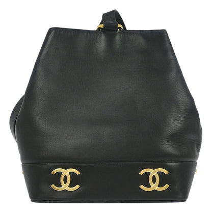Chanel Vintage CC Bucket Shoulder Bag Leather, BLACK, LEATHER, Shoulder bag
