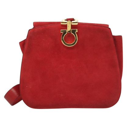 Salvatore Ferragamo Gancini Shoulder Bag Suede, RED, SUEDE, Shoulder bag