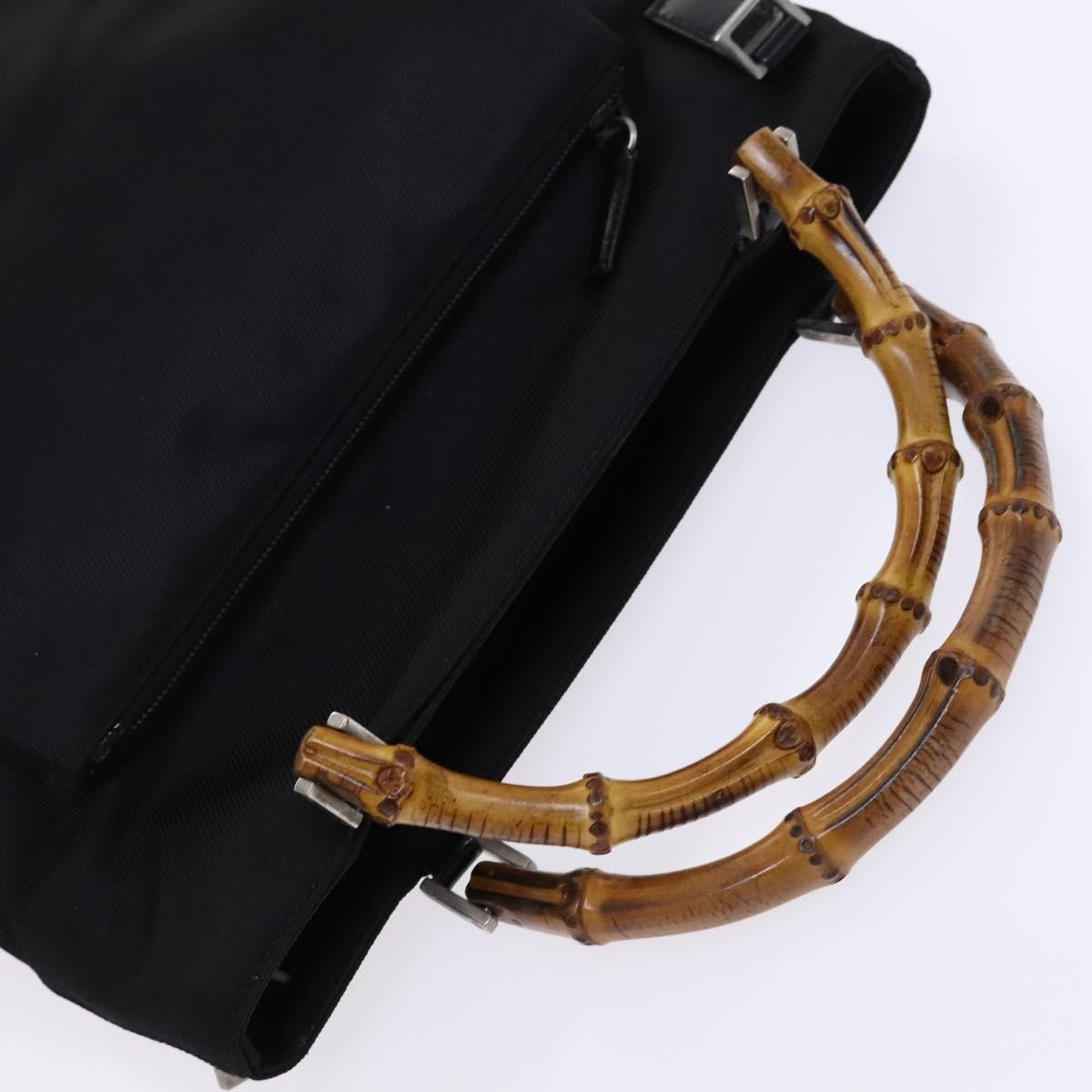 Gucci Vintage Bamboo Handle Bag Nylon, Black, Nylon, Tote Bag