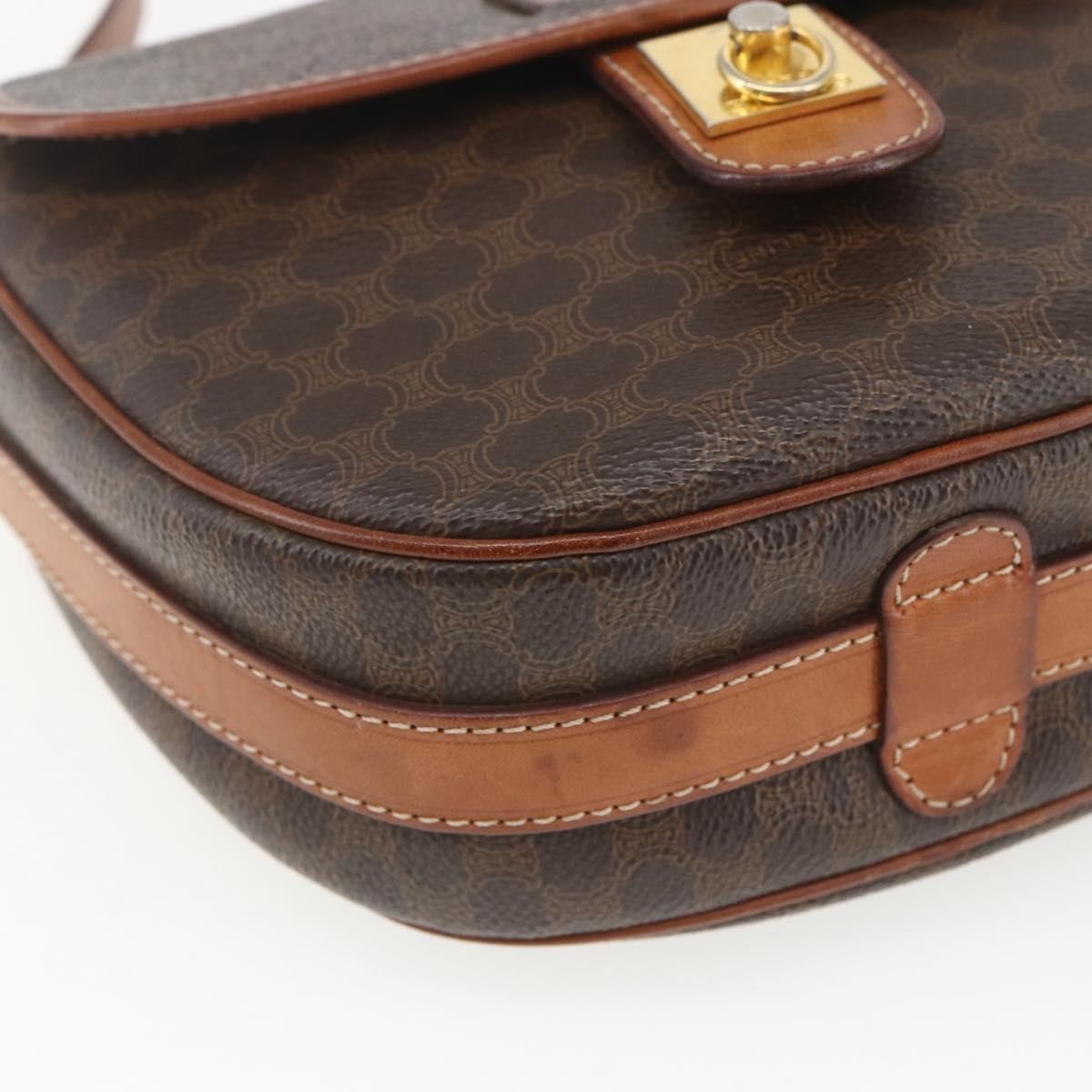 Celine Vintage Macadam Shoulder Bag Canvas and Leather, BROWN, CANVAS, Shoulder bag