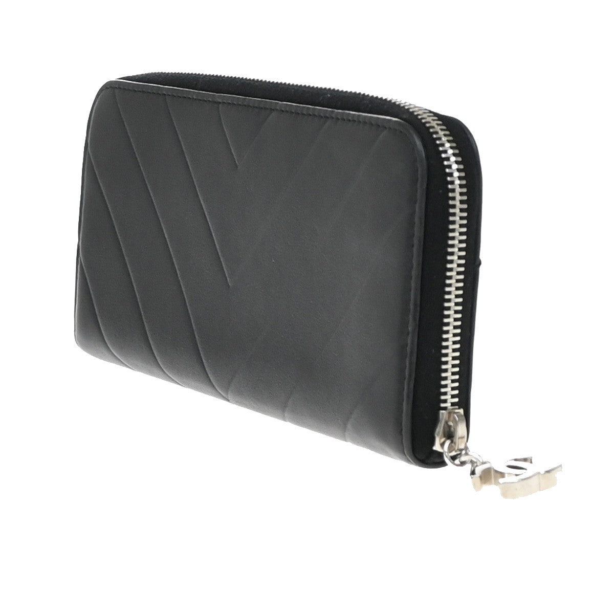 Chanel CC Charm Zip Around Wallet Quilted Lambskin, Black, Leather, Wallet