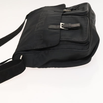 Fendi Vintage Double Buckle Flap Shoulder Bag Nylon, BLACK, NYLON, Shoulder bag